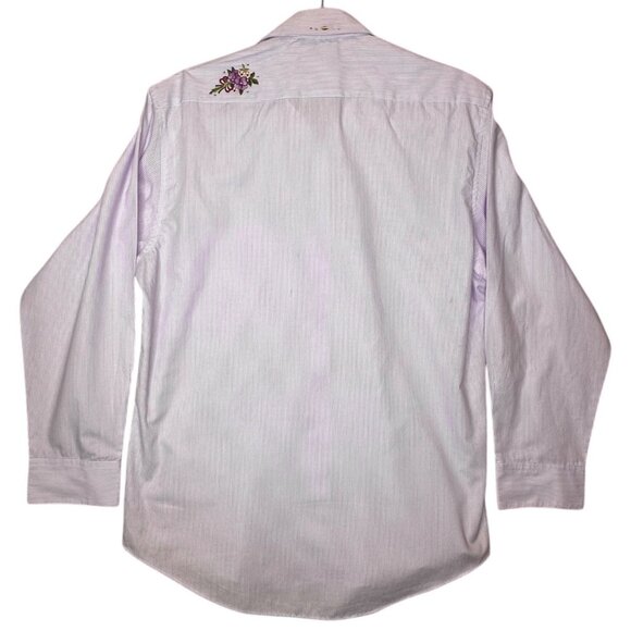 Vintage Las Olas Embroidered Butterfly & Floral Striped Button-Up Shirt Small Pu - Picture 6 of 12